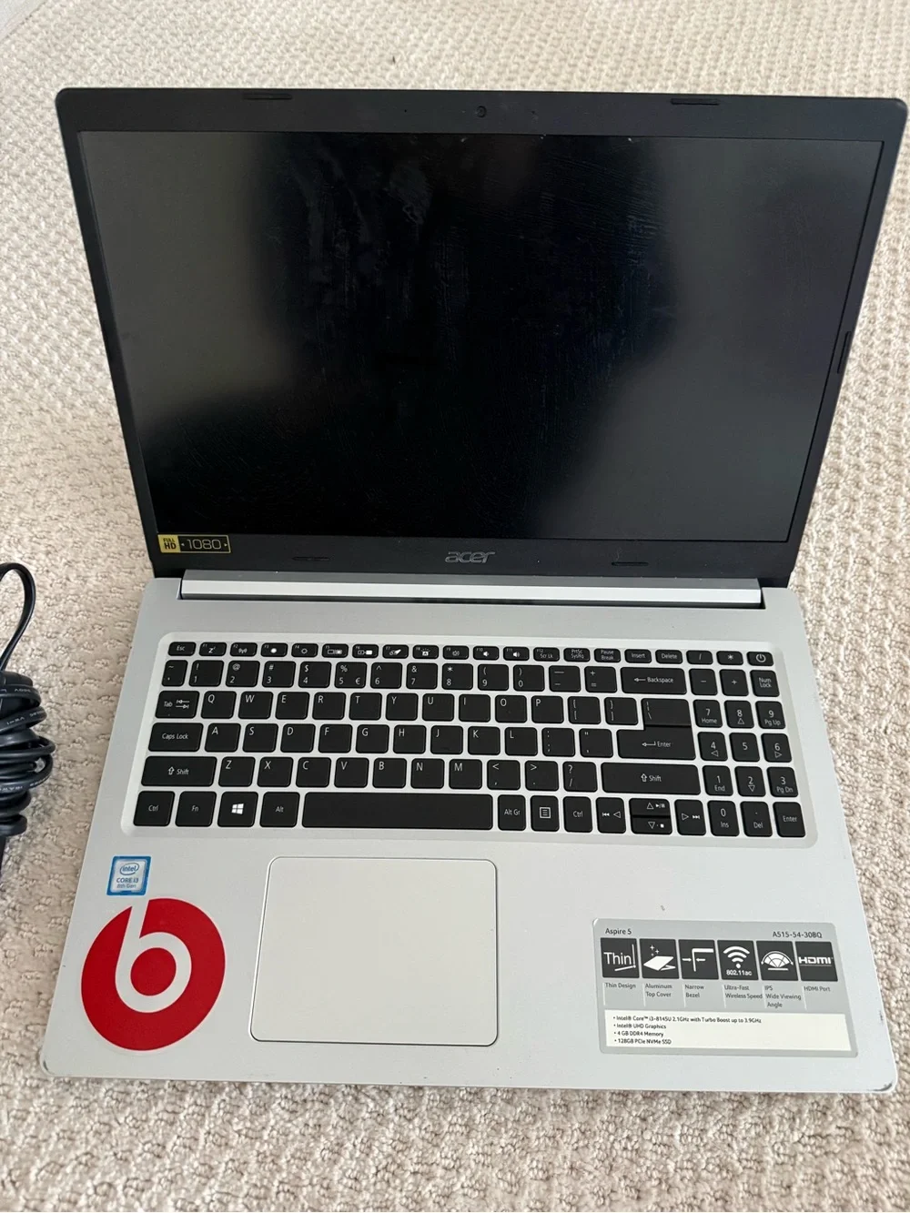 Aspire Silver Acer Laptop with Charger